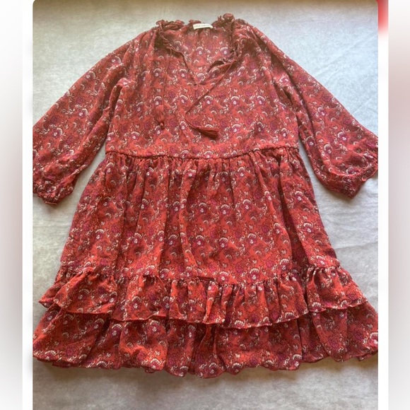 Ulla Johnson Red Floral Mini Dress Silk - Picture 2 of 8